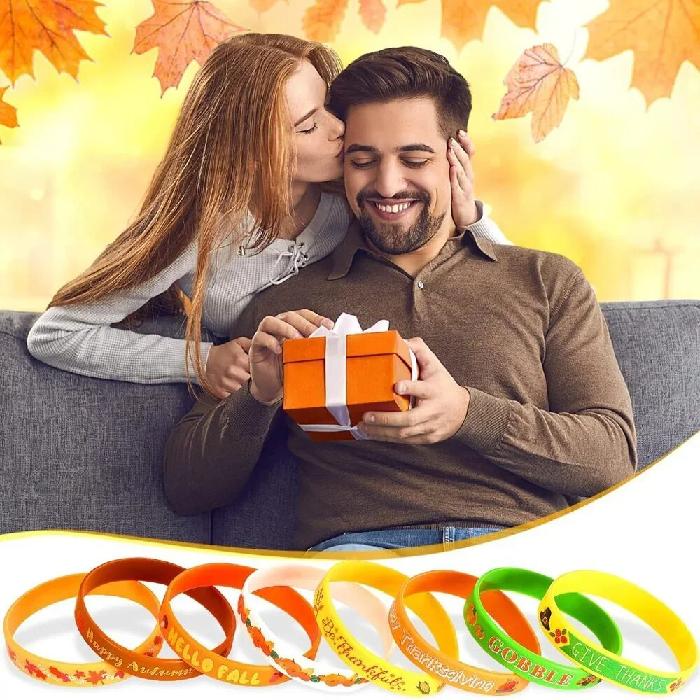 24Pcs Thanksgiving Silicone Bracelets Rubber Wristbands Fall Party Favors for Ki